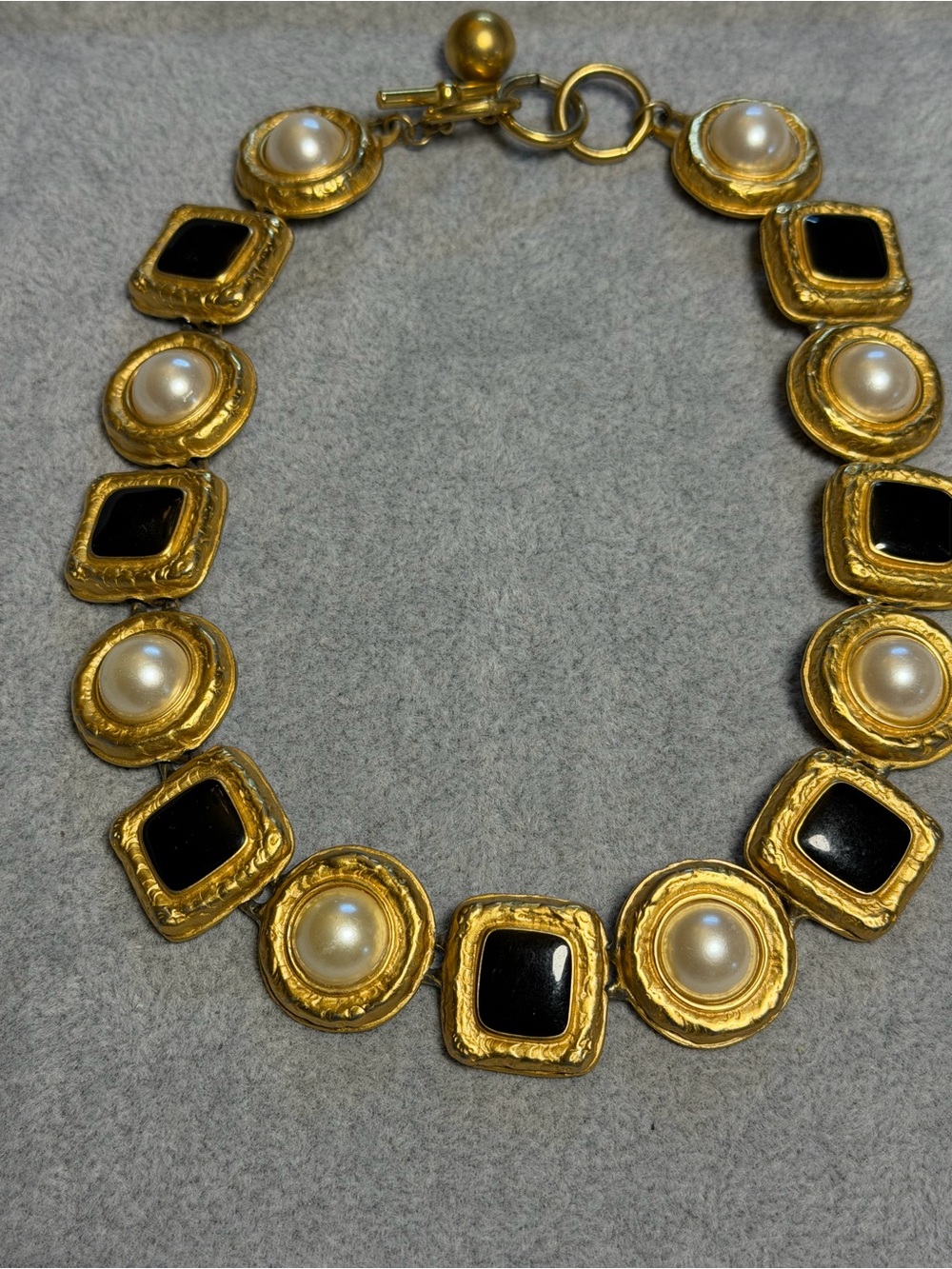 ! Anne Klein Gold-Tone Faux Pearl & Black Tile Necklace - Picture 3 of 11